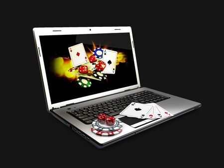 Online gambling concept with laptop. 3d Illustrationの写真素材