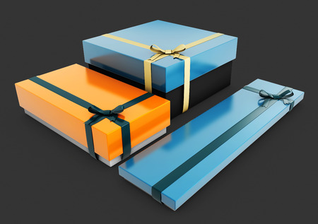 3d illustration of Set of blue and orange gift boxes.
