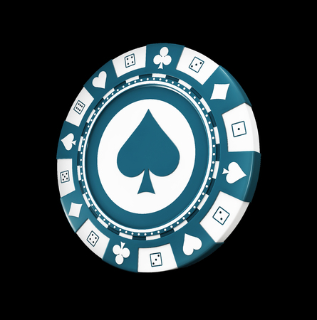 casino chip with spade signe, isolated black background, 3d Illustrationの写真素材