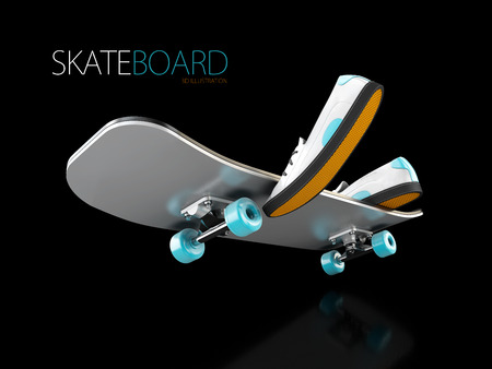 3d Illustration of Skateboard deck on black background.の写真素材
