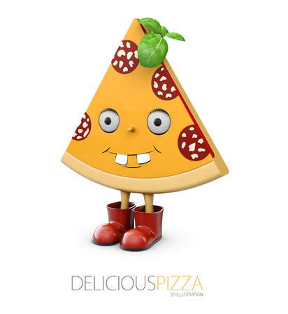 Slice of animate fresh Pepperoni Pizza, isolated on white background, 3d Illustration.の写真素材