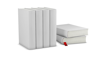 Blank vertical books cover template on white surface 3d illustration.の写真素材