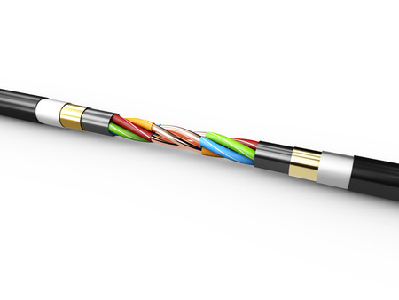 3d Illustration of Electric cable. Copper electrical cable in multi-colored insulation on a white background.の写真素材