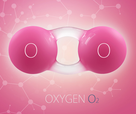 3d Illustration of Oxygen molecule model on abstract background.の写真素材