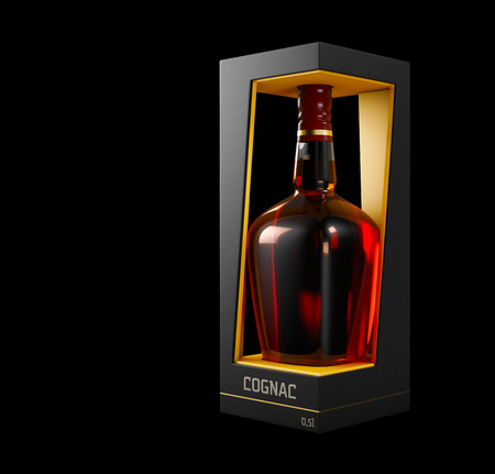3d Illustration of Cognac Bottle Design and Packaging.の写真素材
