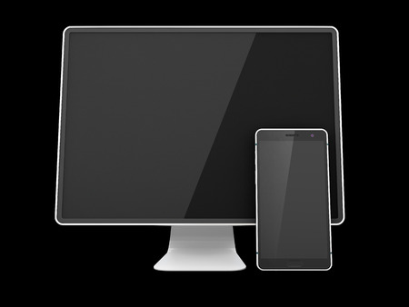 Blank screen monitor tv isolated on black, 3d illustration.の写真素材
