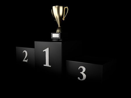 Black winners podium. Pedestal. isolated on black 3d illustration.の写真素材