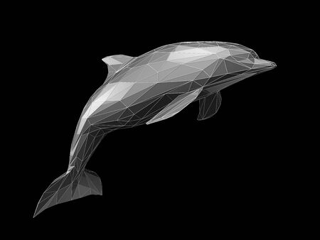 3d Illustration of polygonal dolphin on black backgroundの写真素材