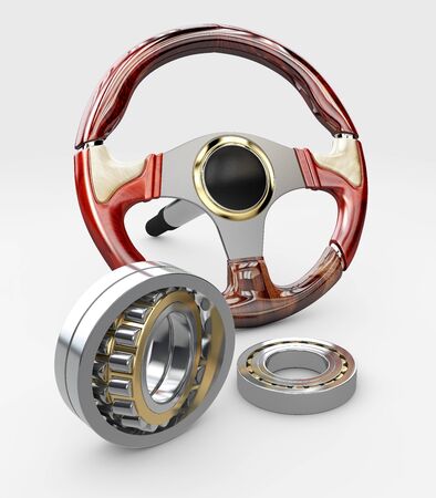 3d rendering of Steering wheel, isolated on the white backgroundの写真素材