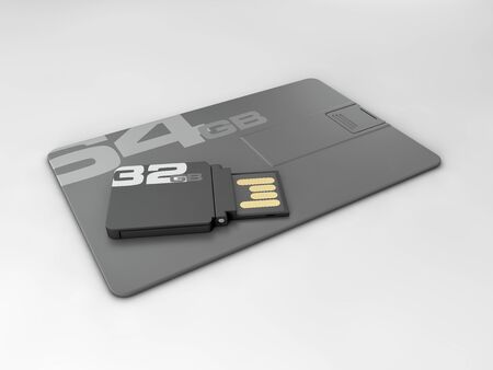 3d rendering of plastic usb cards mockup, clipping path included.