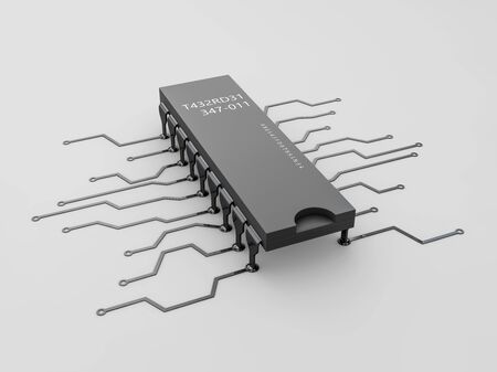 3d Illustration of computer microchip isolated white backgroundの写真素材