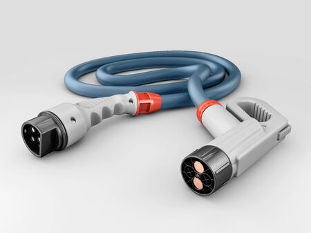 3d Rendering of Electric Car charging plug white backgroundの写真素材