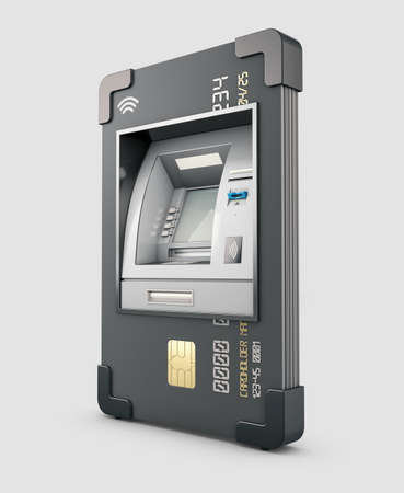 3d Rendering of ATM and credit or debit card. Clipping path includedの写真素材