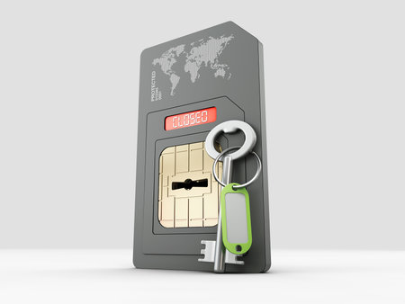 sim card and key with empty label, protection concept,   3d Illustrationの写真素材