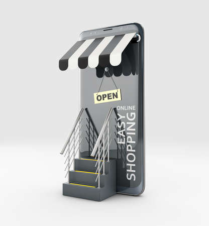 3d Rendering of Modern smart mobile phone with on line shopping storeの写真素材