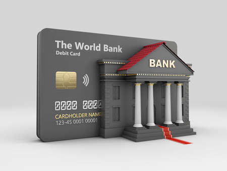 3d Rendering of Credit Card with Bank Building. clipping path included.の写真素材