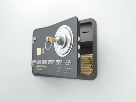 3d Rendering of Opened Credit Card with gold bars, Card Protection concept, clipping path included