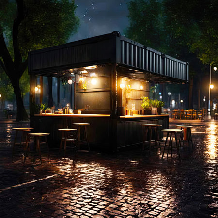 Old shipping container is converted into a chic coffee shopの素材