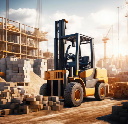 Telescopic Forklift Boom Lift Telehandler Vehicle at Construction Siteの素材