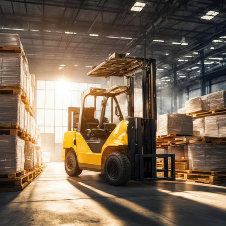 Forklifts loading and unloading storage racksの素材