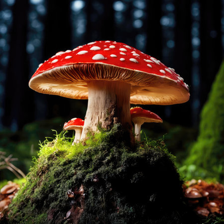 stump overgrown with moss with mushroomsの素材