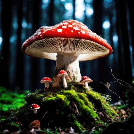 stump overgrown with moss with mushroomsの素材