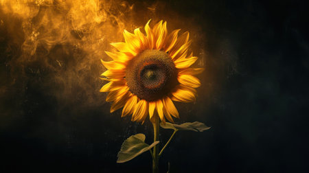 Close-up of a sunflower. Sunflower. Dark backgroundの素材