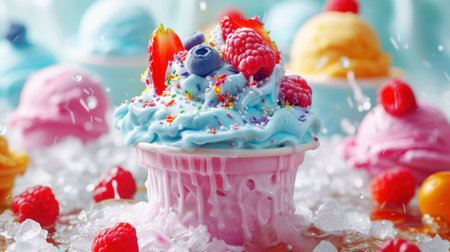 ice cream and berry fruitの素材