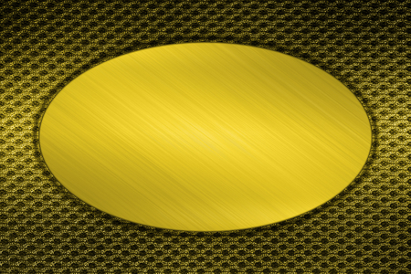 gold circle plate on mesh texture の写真素材
