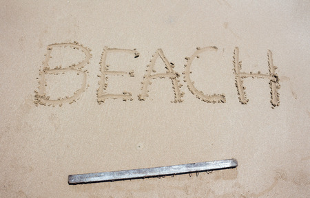 beach text on sandの写真素材
