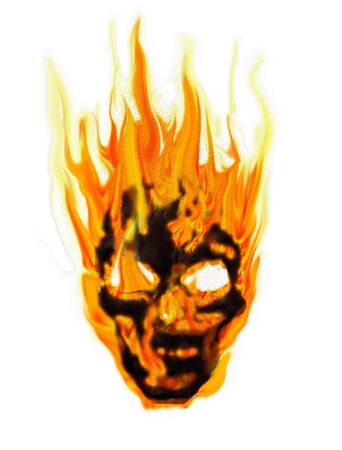 skull in flames isolated on white backgroundの写真素材