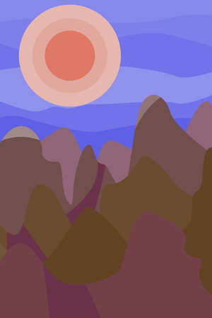 Minimalistic landscape sunrise in the mountains.のイラスト素材