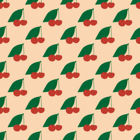 Modern simple seamless pattern of cherry leaves and berries for paper, fabric, cover or other templates, a set of several vector illustrations.のイラスト素材