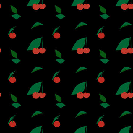 Modern simple seamless pattern of cherry leaves and berries for paper, fabric, cover or other templates, a set of several vector illustrations.のイラスト素材