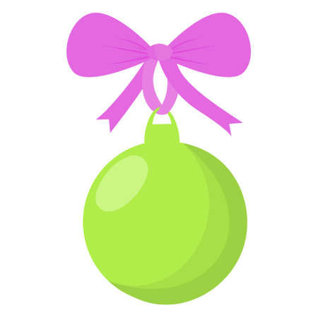 Green Christmas Decorate the Christmas ball and hang it on the Christmas tree. A green ball with a pink ribbon for the Christmas tree. A greeting card for the new year or Christmas.ball for decorating the Christmas tree.のイラスト素材