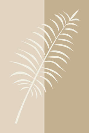 Abstract composition of a palm leaf on a two-tone background in the boho style. A picture for your home or office, a business card, a cover for a notebook.のイラスト素材
