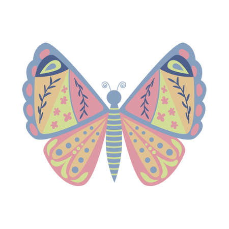 A bright multi-colored butterfly, an illustration for a children's room, games or an icon.のイラスト素材