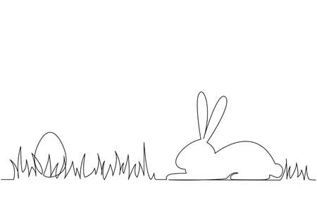 Easter bunny in a minimalist style with one line for a postcard, banner, design.のイラスト素材