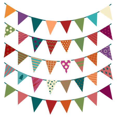 A set of flags for decoration, ornament, Christmas bunting, for a banner or postcard, a party, a ball and other holiday.のイラスト素材