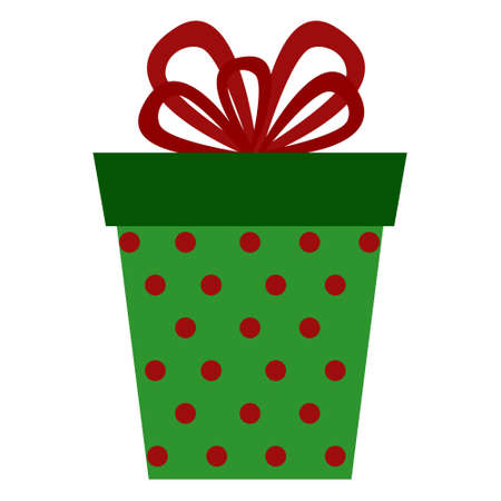 A Christmas gift, a surprise for a birthday or a holiday, a green box with a red ribbon. The icon is in the flat style.のイラスト素材