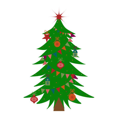 Christmas tree decorated with Christmas balls, vector illustration for postcards, labels, banners, wrappers.のイラスト素材