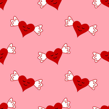 Romantic simple pattern with flying hearts for textiles or children's clothing, covers, wrappers or wallpaper in the room.のイラスト素材