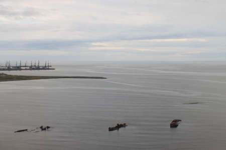 ships are moored in the portの写真素材