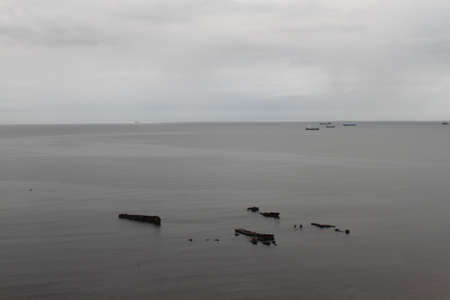 ships are moored in the portの写真素材