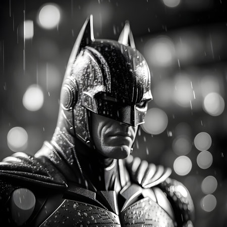 Cyborg in the rain. Black and white. 3D rendering.の素材