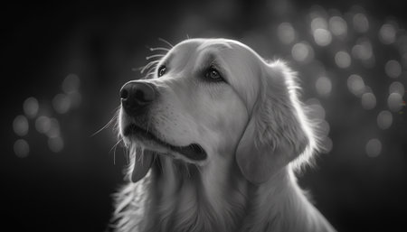 Golden Retriever portrait in black and white with bokehの素材