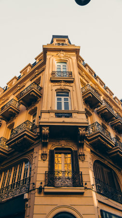 Beautiful architecture building exterior in Montevideo, Uruguay - Vintage Light Filterの写真素材