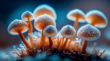 Mushrooms in the forest. Beautiful macro photo of mushrooms.の素材