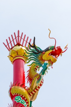 Chinese style dragon statue on the red pillarの写真素材