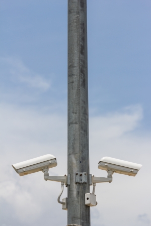 twins Security camera on the metal poleの写真素材